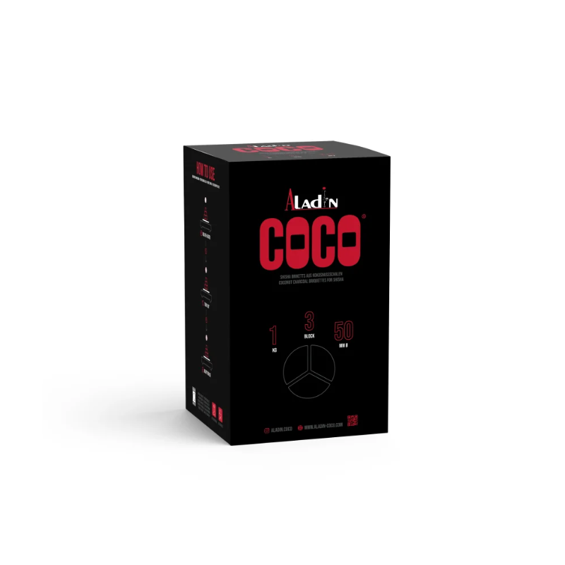 Aladin Coco 3‑delt Naturkul 1 kg | Kul til Vandpibe