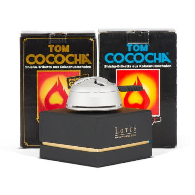 Paketerbjudande 12: Lotus värmeregulator inkl. 1 kg TOM GOLD kol och 1 kg TOM BLUE kol
